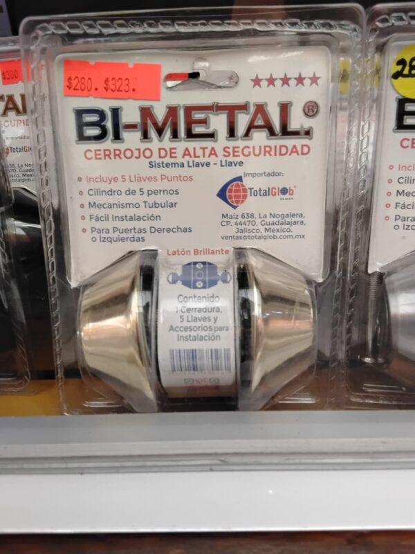 Cerrojo de Alta Seguridad Bimetal Latón brillante