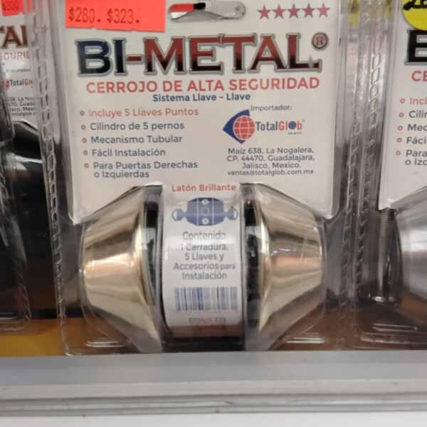 Cerrojo de Alta Seguridad Bimetal Latón brillante